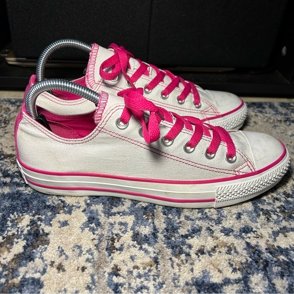 Converse Chuck Taylor All Star Double Tongue White & Pink Stitched Sneakers 8 - Picture 1 of 11